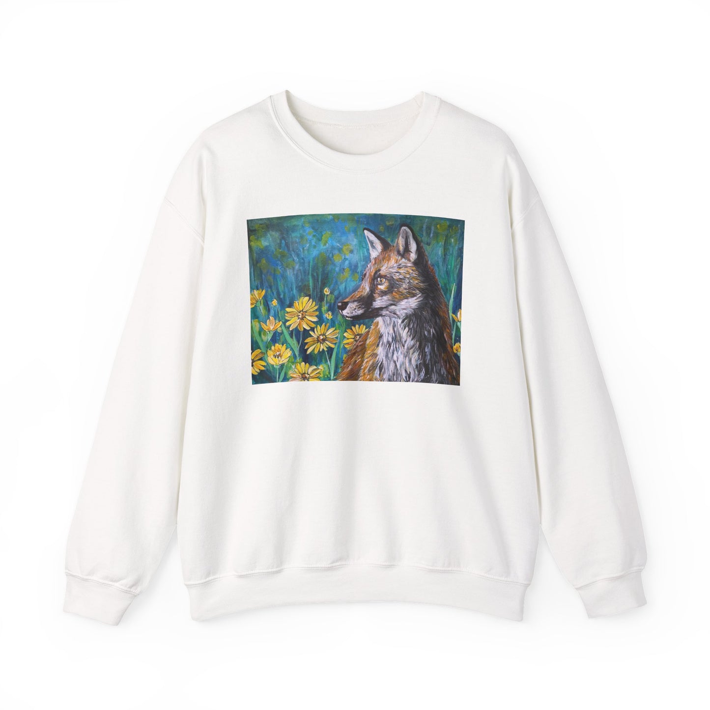 Floral Fox Painterly Crewneck Sweatshirt | Floral Field Illustration