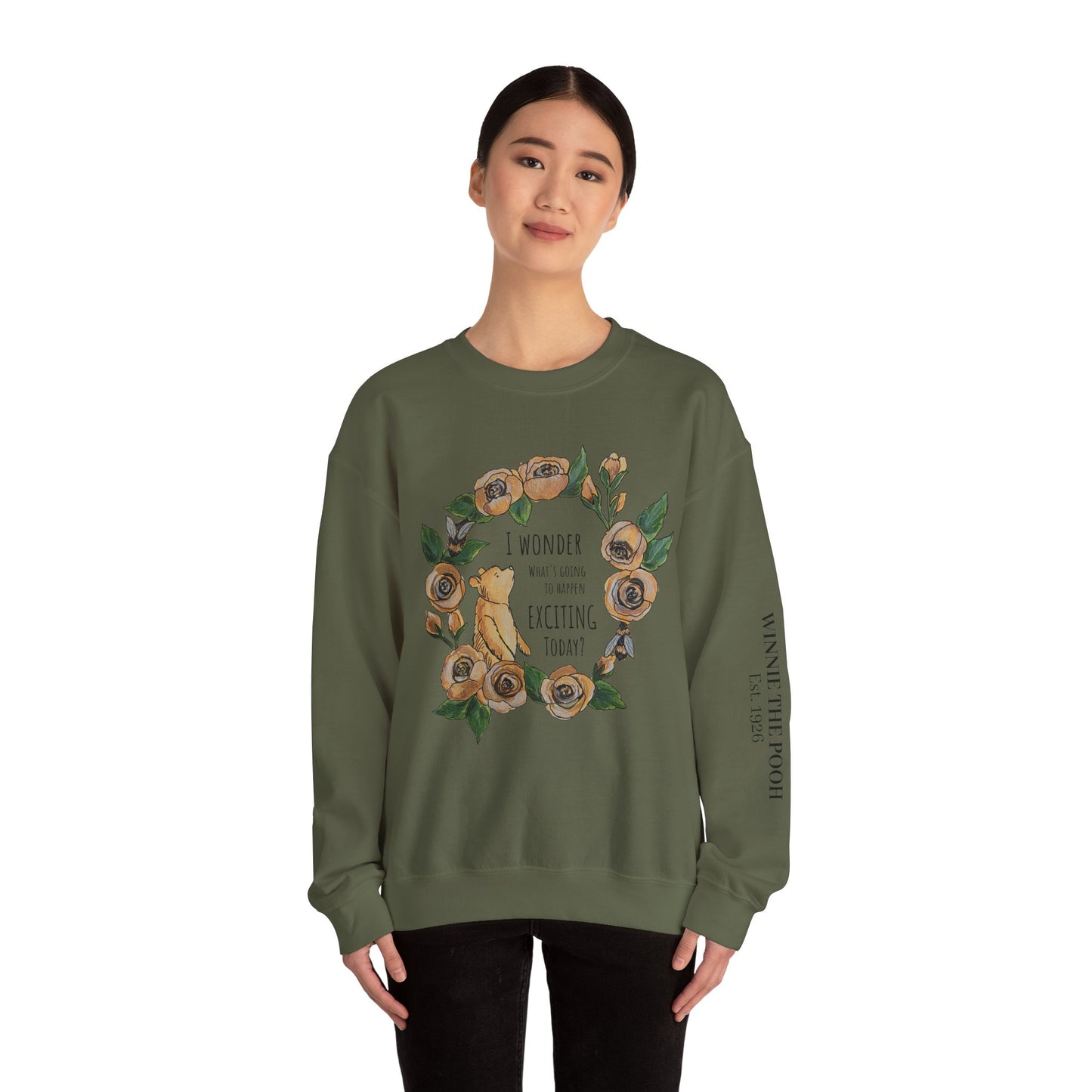 Winnie the Pooh Floral Wreath I Wonder What Exciting Things Today Sweatshirt