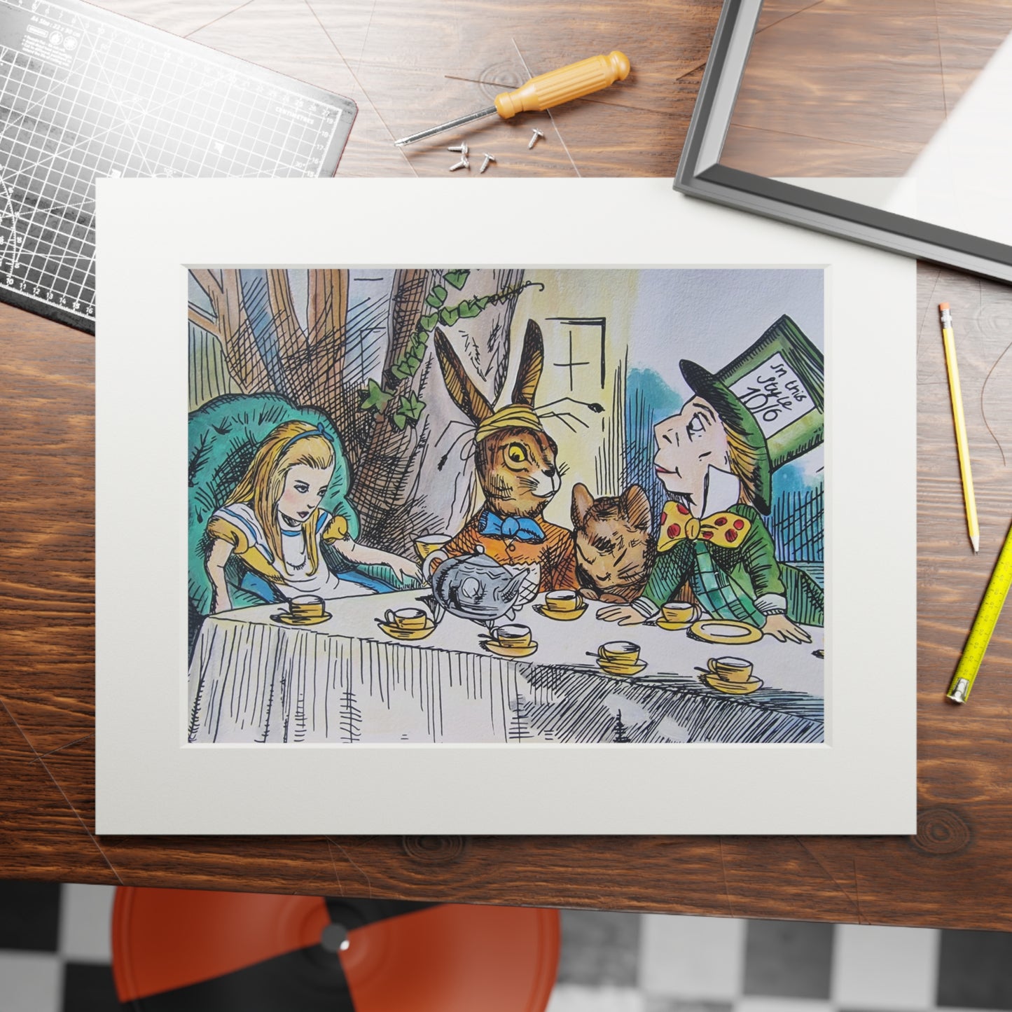 Alice in Wonderland Tea Party Fine Art Print | Passepartout Frame