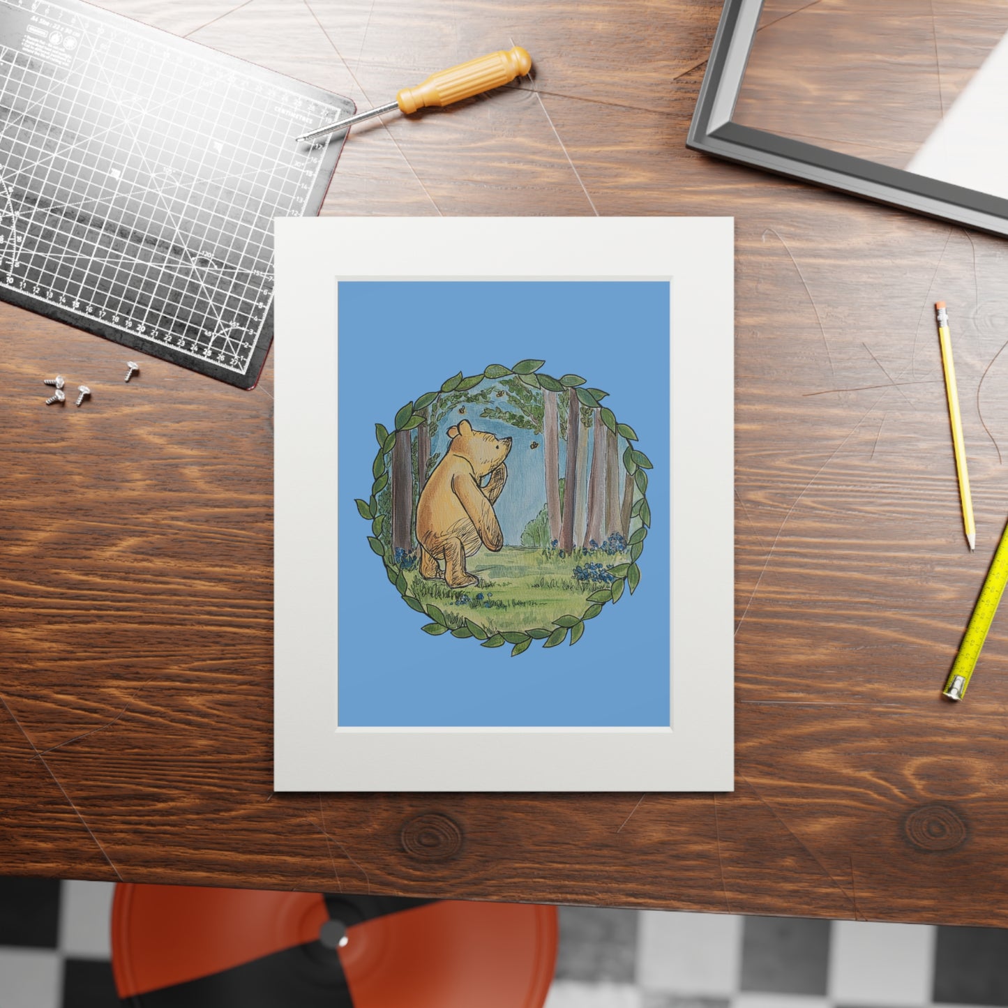 Winnie the Pooh Forest Illustration Fine Art Print | Passepartout Frame