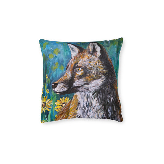 Fox Portrait Square Pillow | Floral Meadow Wildlife Throw Pillow