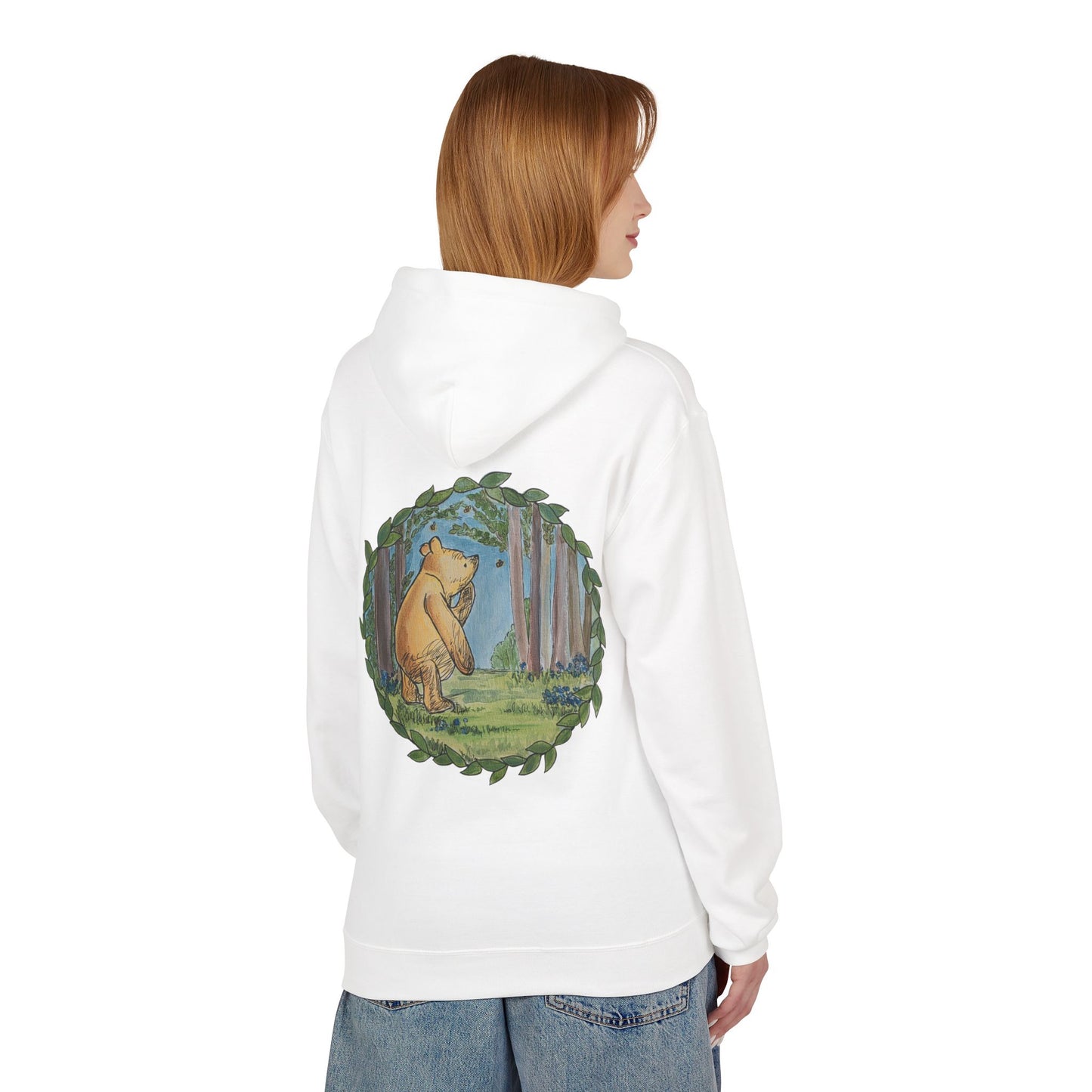 Winnie the Pooh Hoodie | Classic Storybook Illustration, Forest Backprint