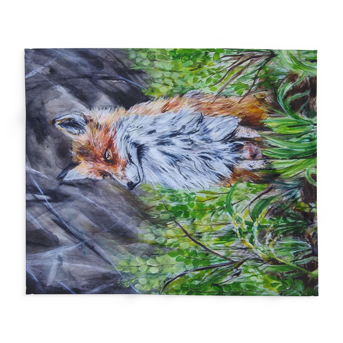 Red Fox Illustration Arctic Fleece Blanket | Forest Wildlife Throw