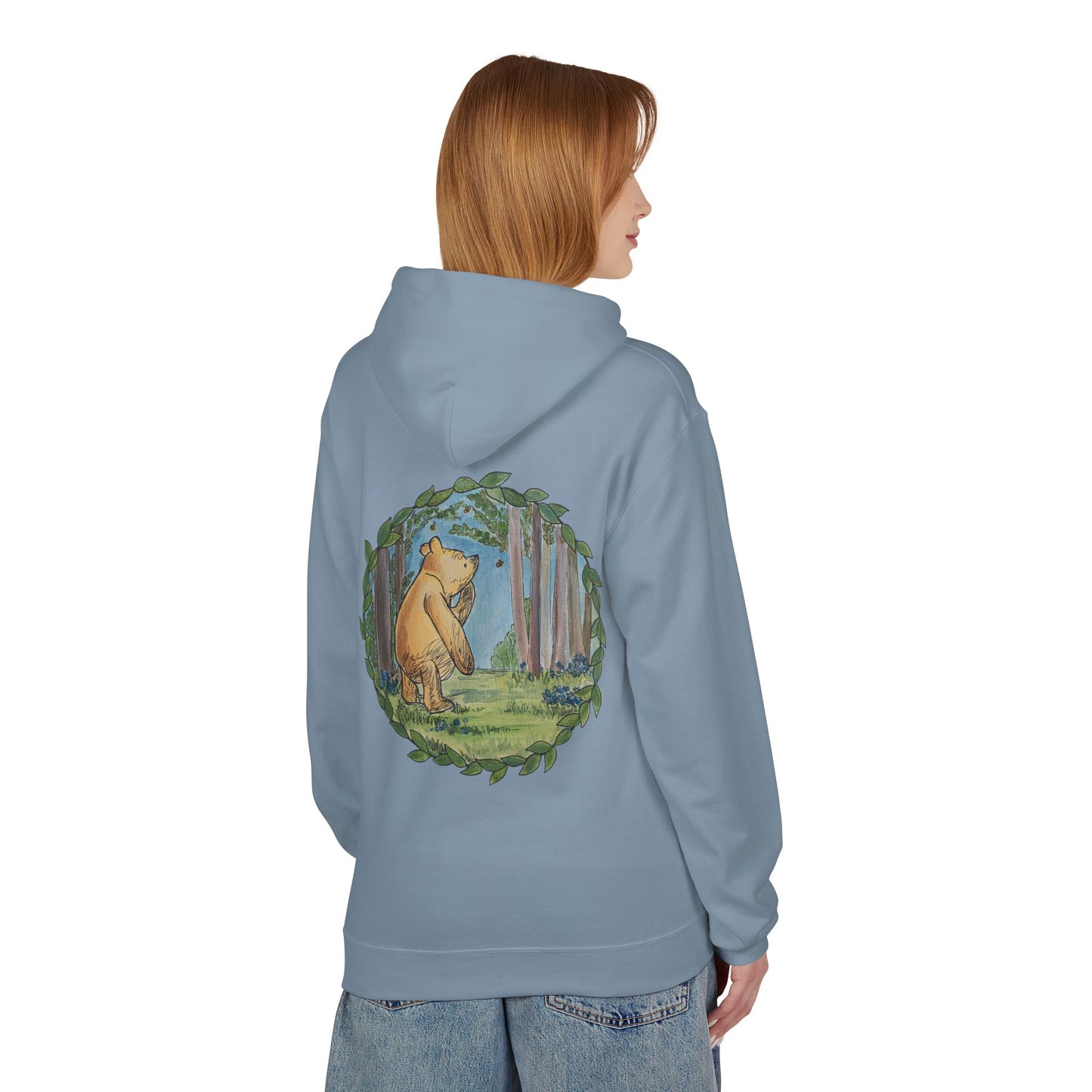 Winnie the Pooh Hoodie | Classic Storybook Illustration, Forest Backprint
