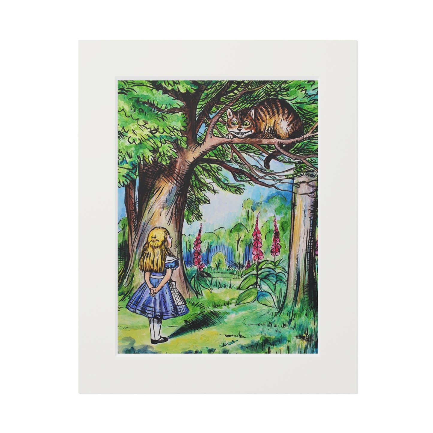 Alice and Cheshire Cat Fine Art Print Passepartout Frame