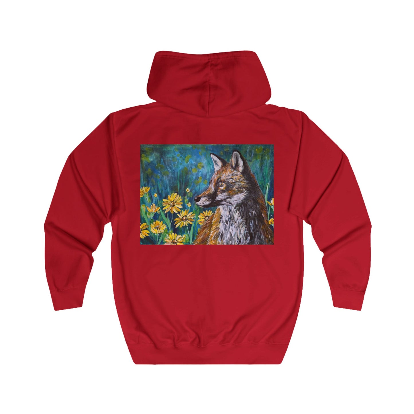 Fox Portrait Hoodie | Fox Among Wildflowers, Nature Animal Art Zip