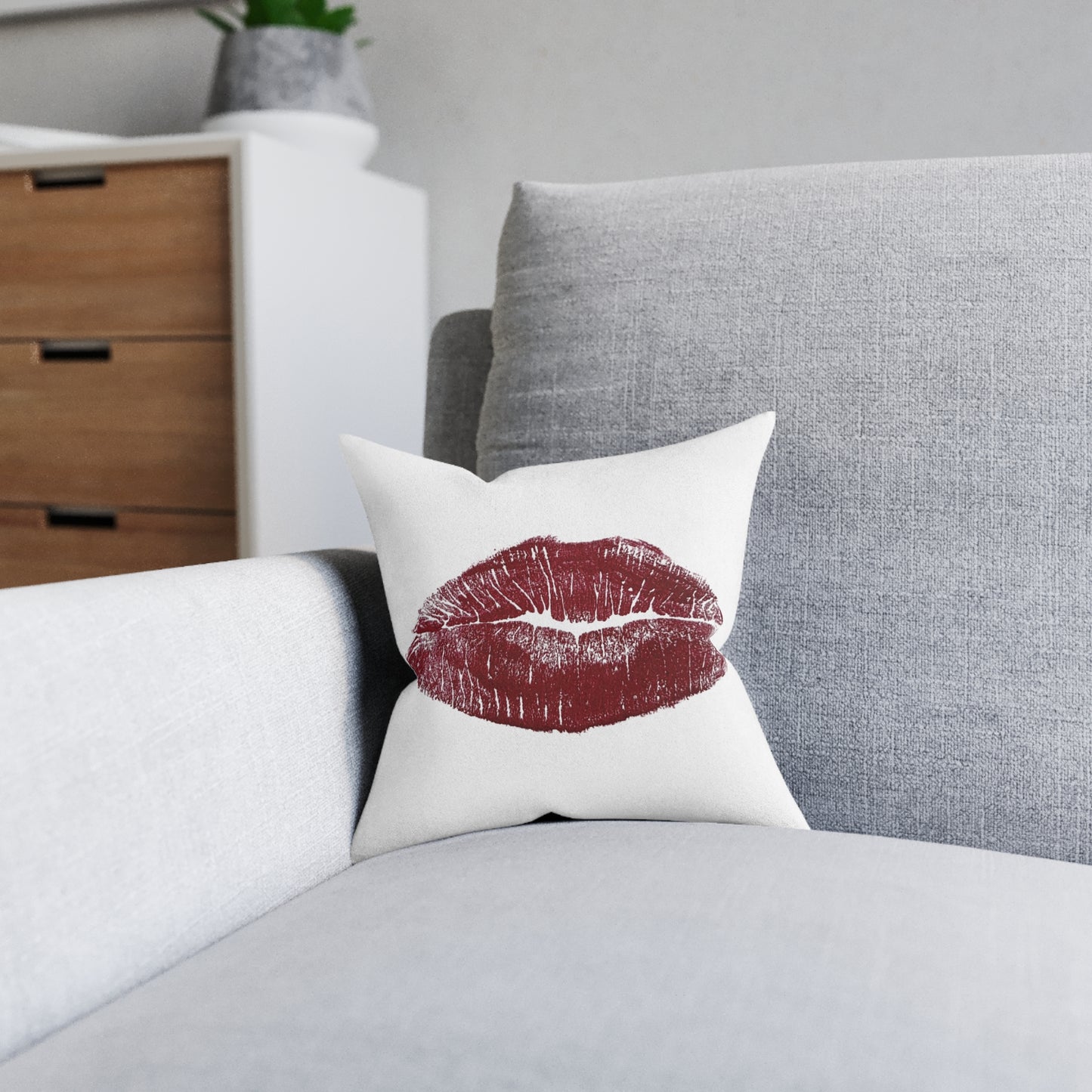 Kiss Print Square Pillow | Lipstick Lip Kiss Mark Pillow