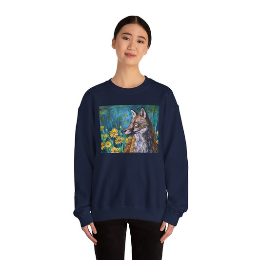 Floral Fox Painterly Crewneck Sweatshirt | Floral Field Illustration