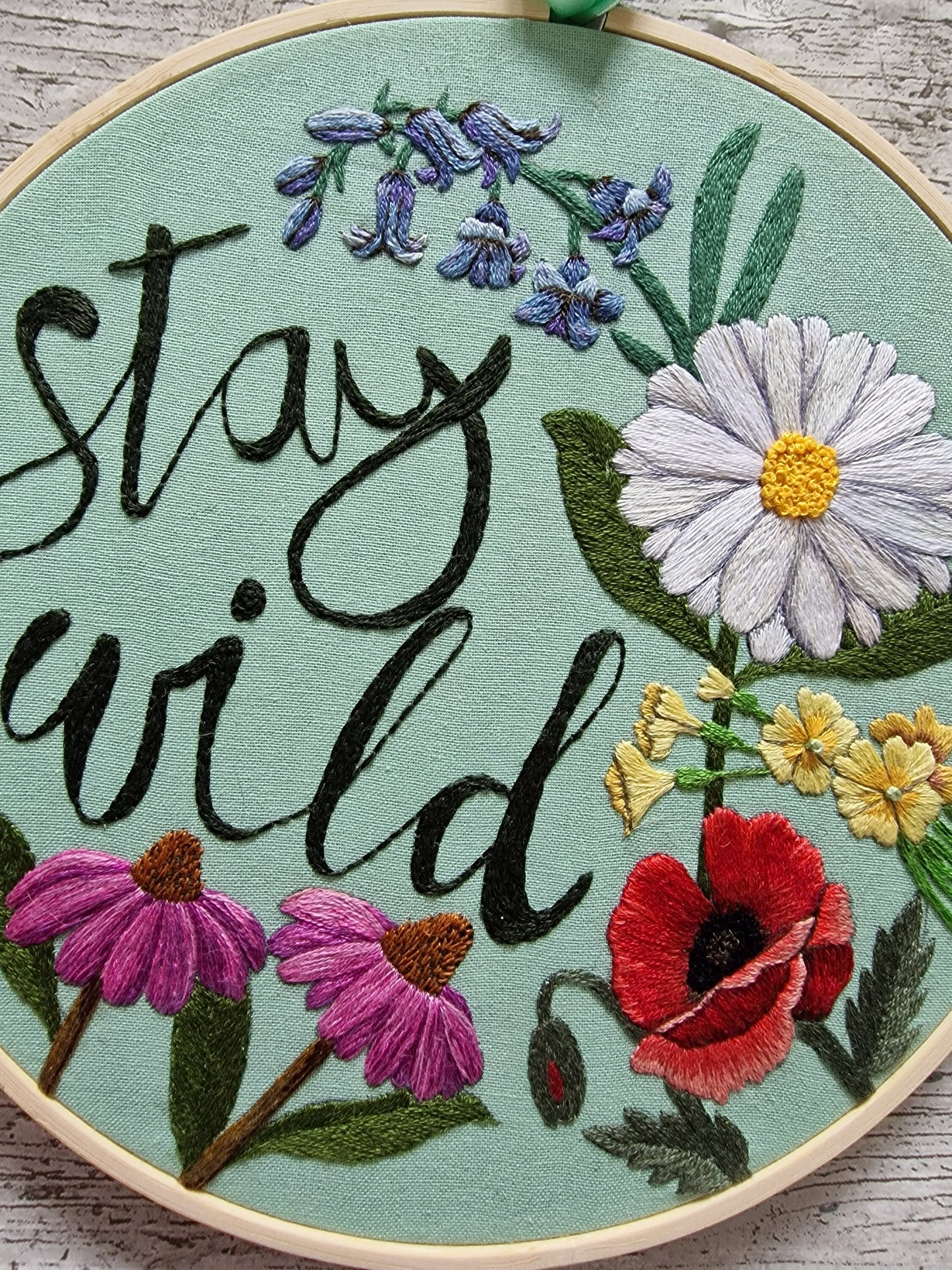 Stay Wild, Floral Embroidered Hoop, Wall Art