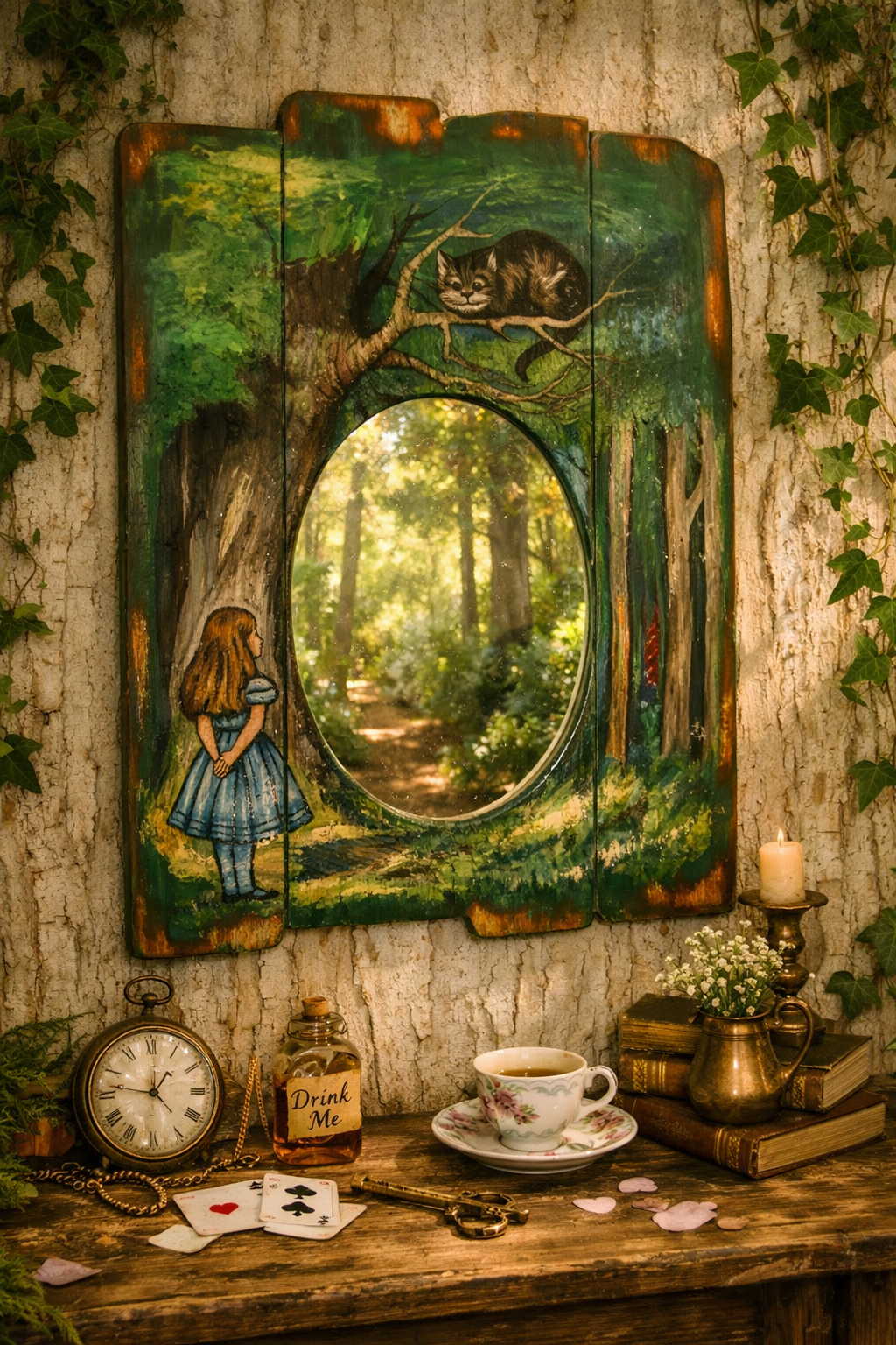 SOLD Alice in Wonderland - Cheshire Cat, Hand Painted Mirror