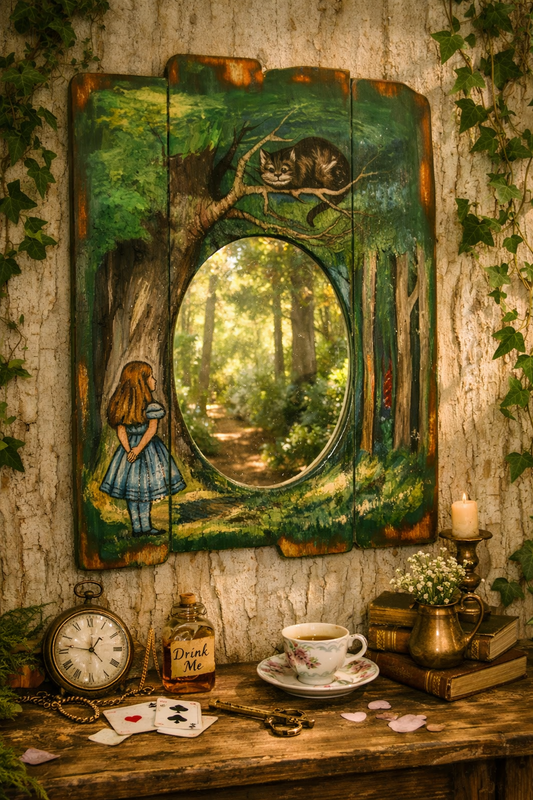 SOLD Alice in Wonderland - Cheshire Cat, Hand Painted Mirror