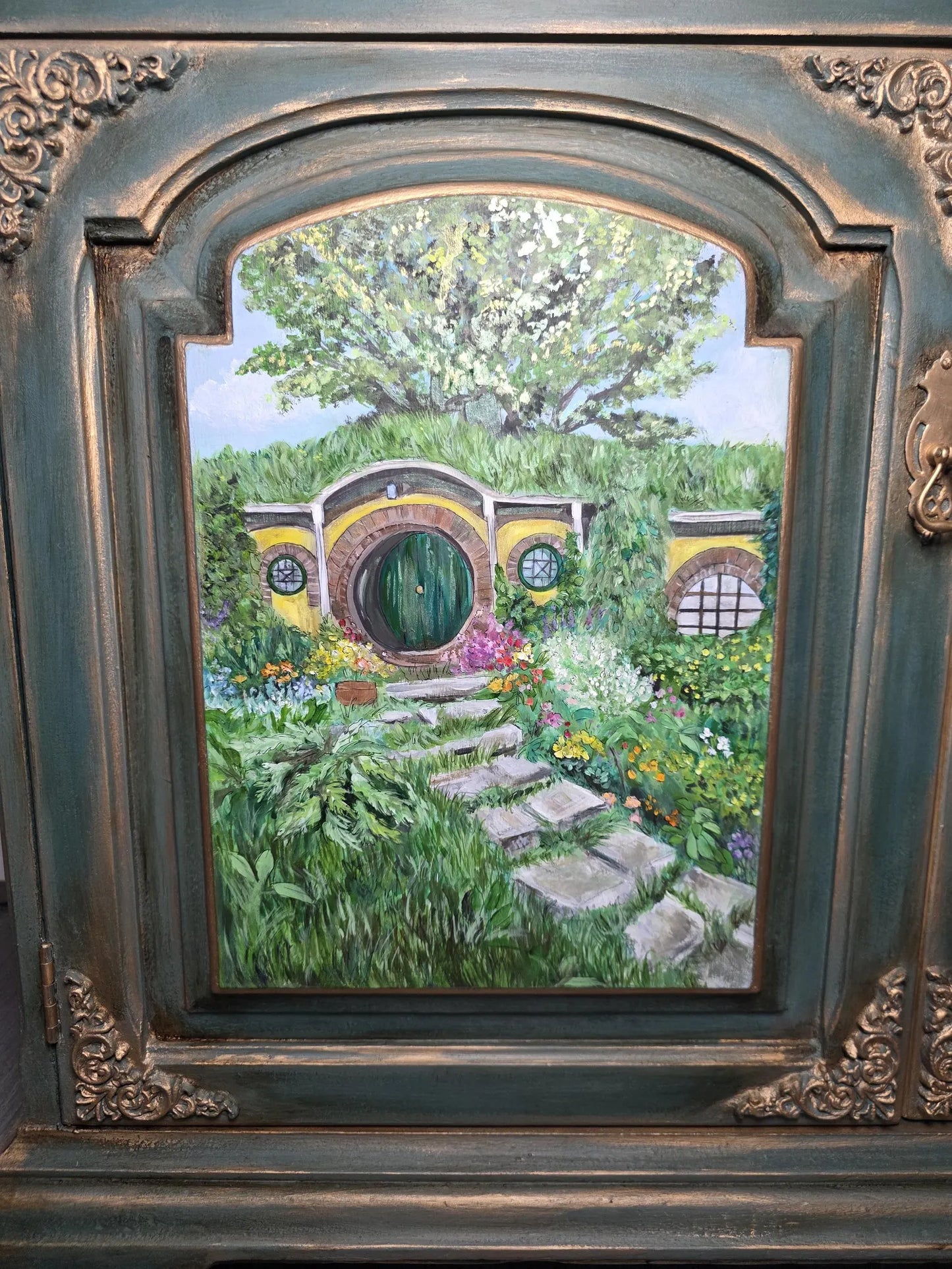 SOLD - Hand‑Painted Lord of the Rings / Hobbit Writing Desk – Carved Fantasy Art Bureau