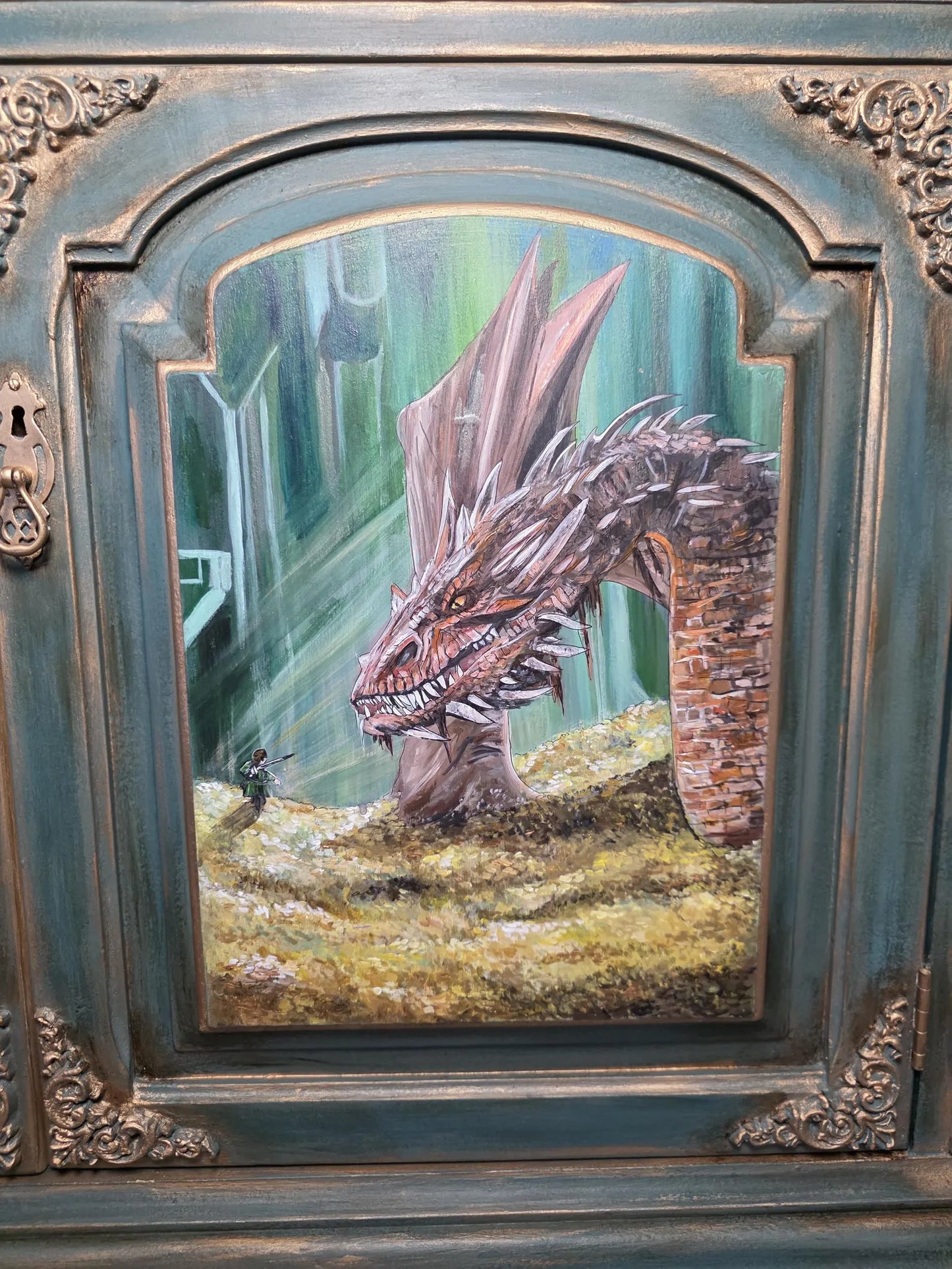 SOLD - Hand‑Painted Lord of the Rings / Hobbit Writing Desk – Carved Fantasy Art Bureau