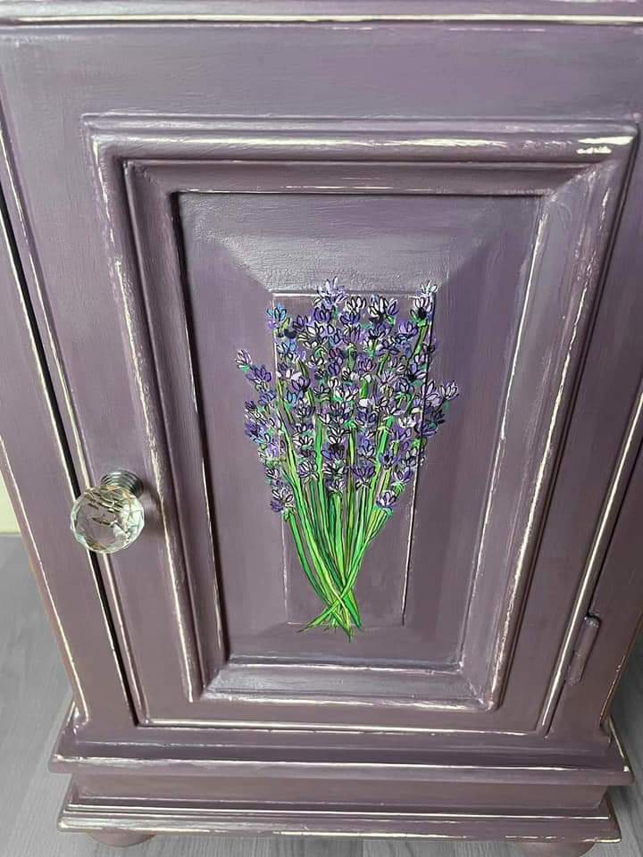 SOLD - Lavender Bloom, Hand Painted Cabinet