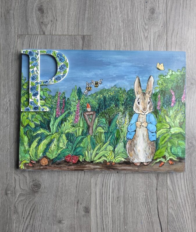 Peter Rabbit Garden, Hand painted Wall art