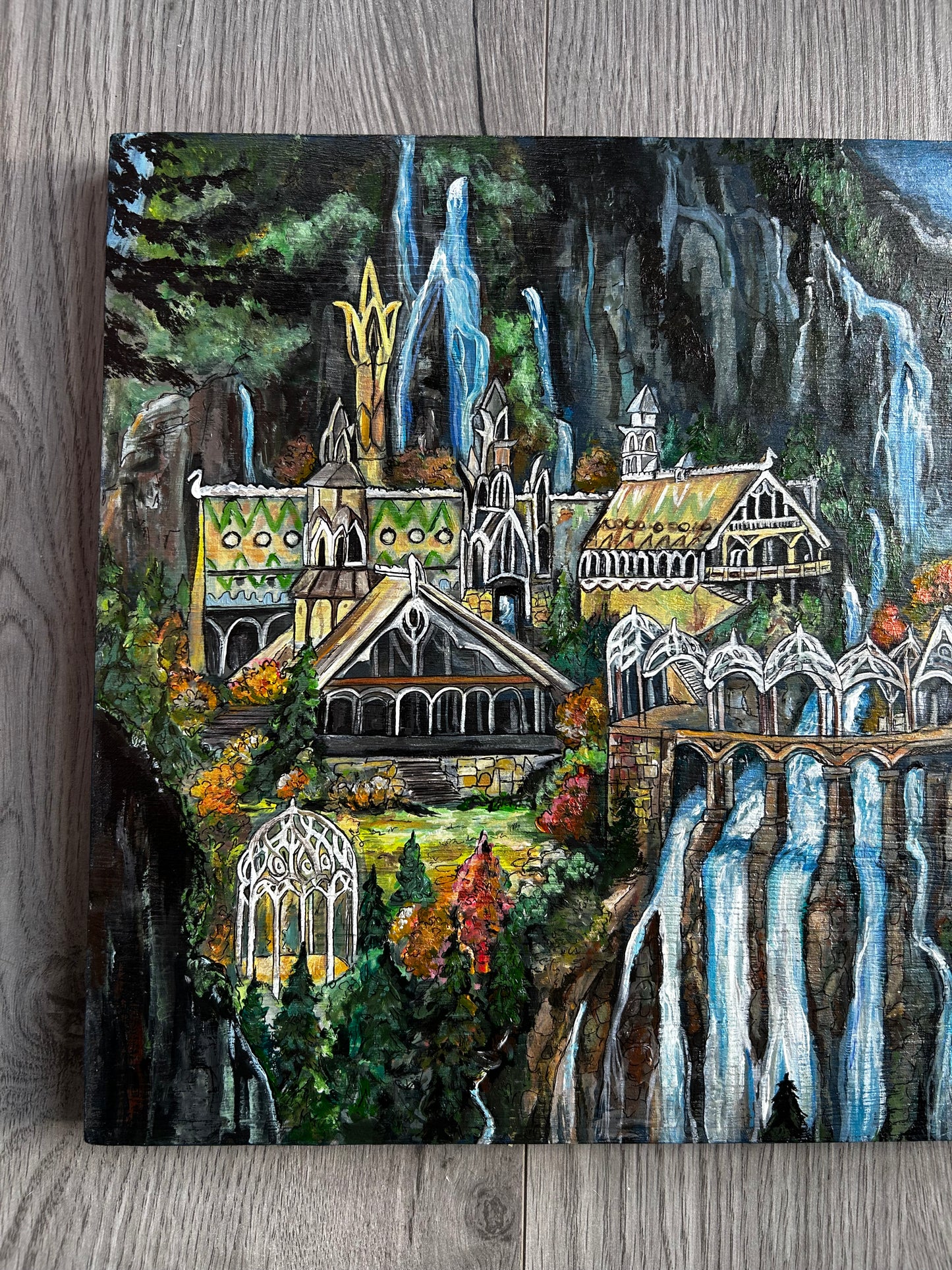 Lord of the Rings - Rivendell, Hand Painted onto Upcycled Wood
