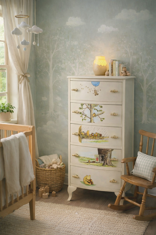 SOLD - Winnie the Pooh Tall Drawers — Hand‑Painted Storybook Furniture