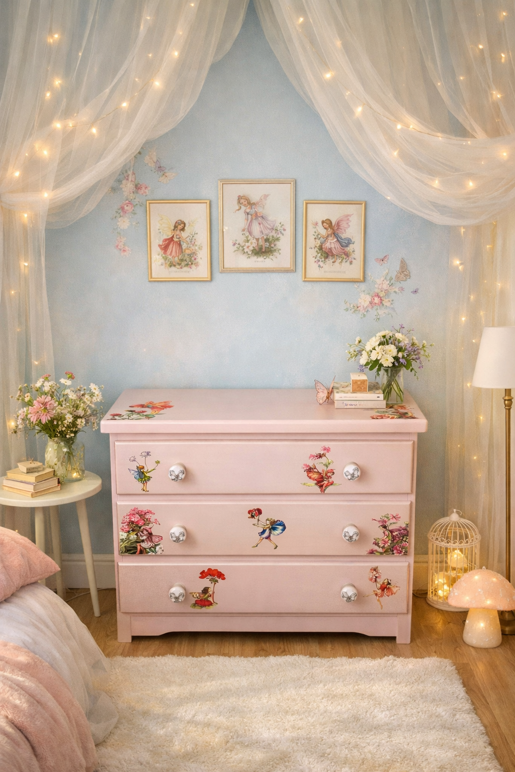 SOLD Flower Fairy Chest of Drawers — A Soft Pink, Storybook Dream