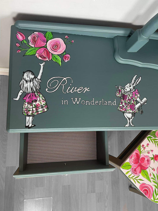 SOLD “Alice in Wonderland” – Hand‑Painted Dressing Table with Prima Butterfly Mirror