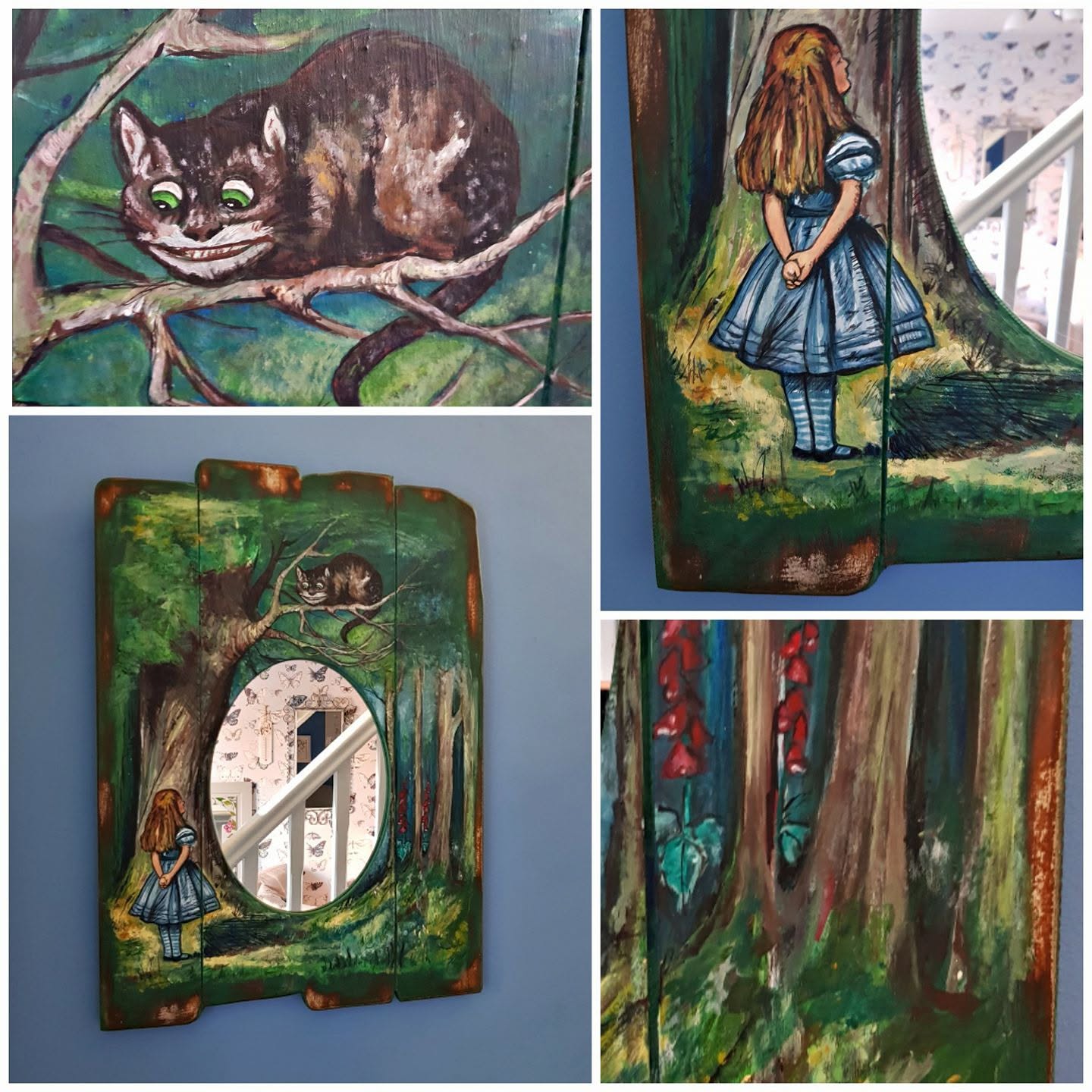 SOLD Alice in Wonderland - Cheshire Cat, Hand Painted Mirror