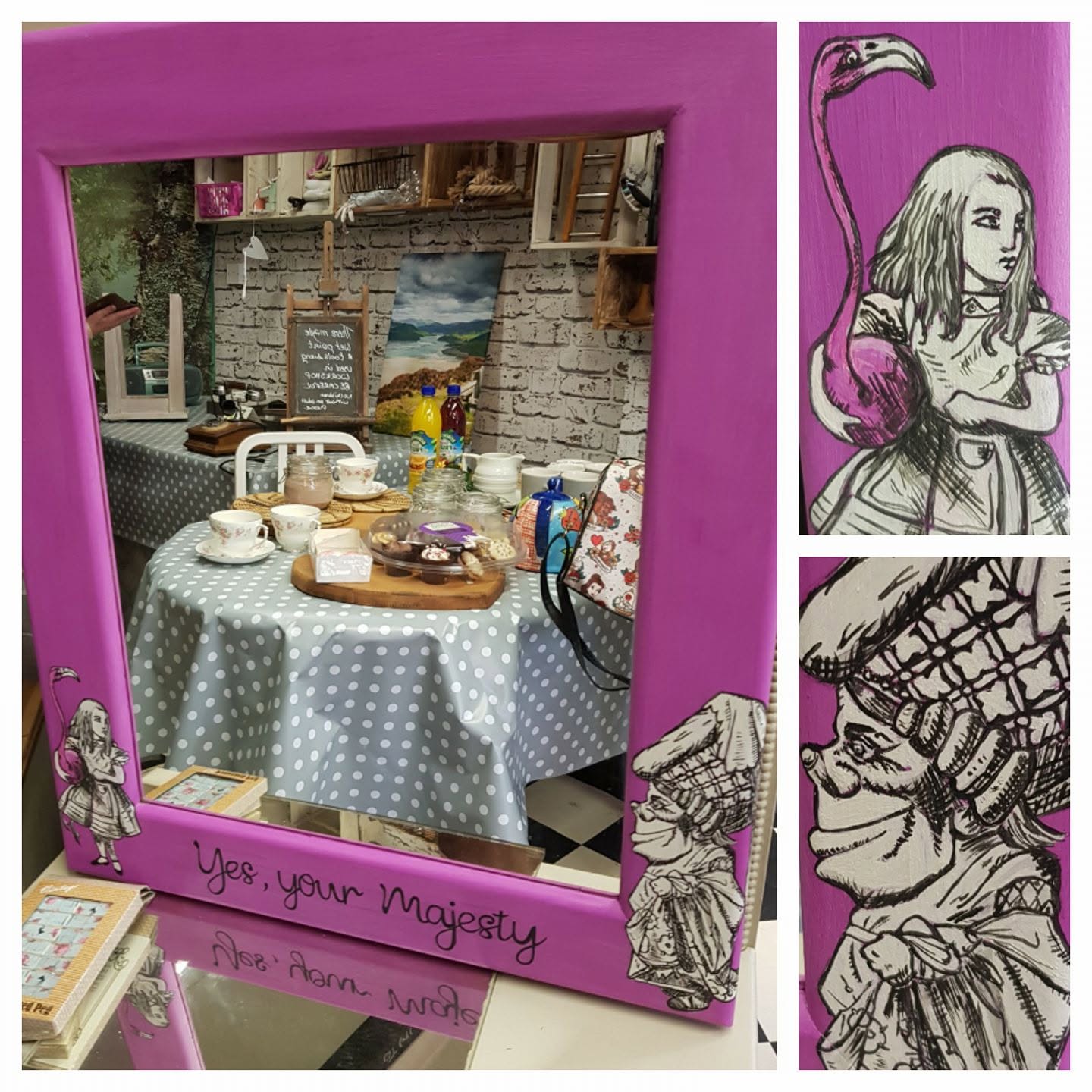 SOLD "Yes your Majesty" Mirror - Alice in Wonderland, Hand Painted