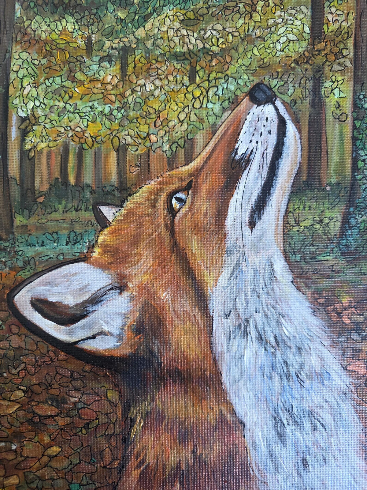 The Autumn Keeper - hand painted FOX, Acrylic on Canvas