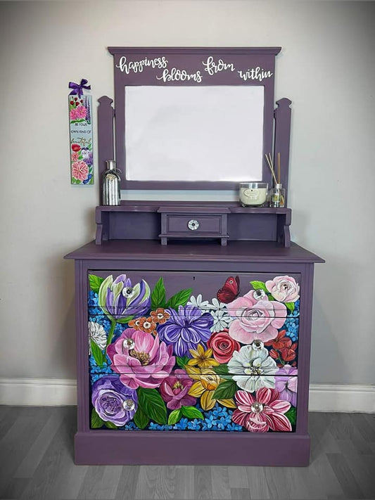 SOLD “Wendy” – Hand‑Painted Purple Floral Dresser