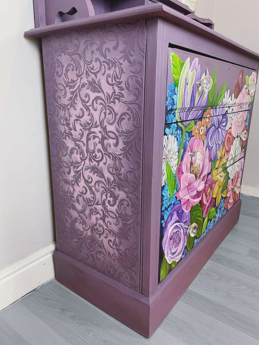 SOLD “Wendy” – Hand‑Painted Purple Floral Dresser