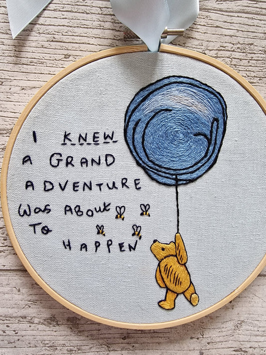 Winnie the Pooh with Baloon, Embroidered Art
