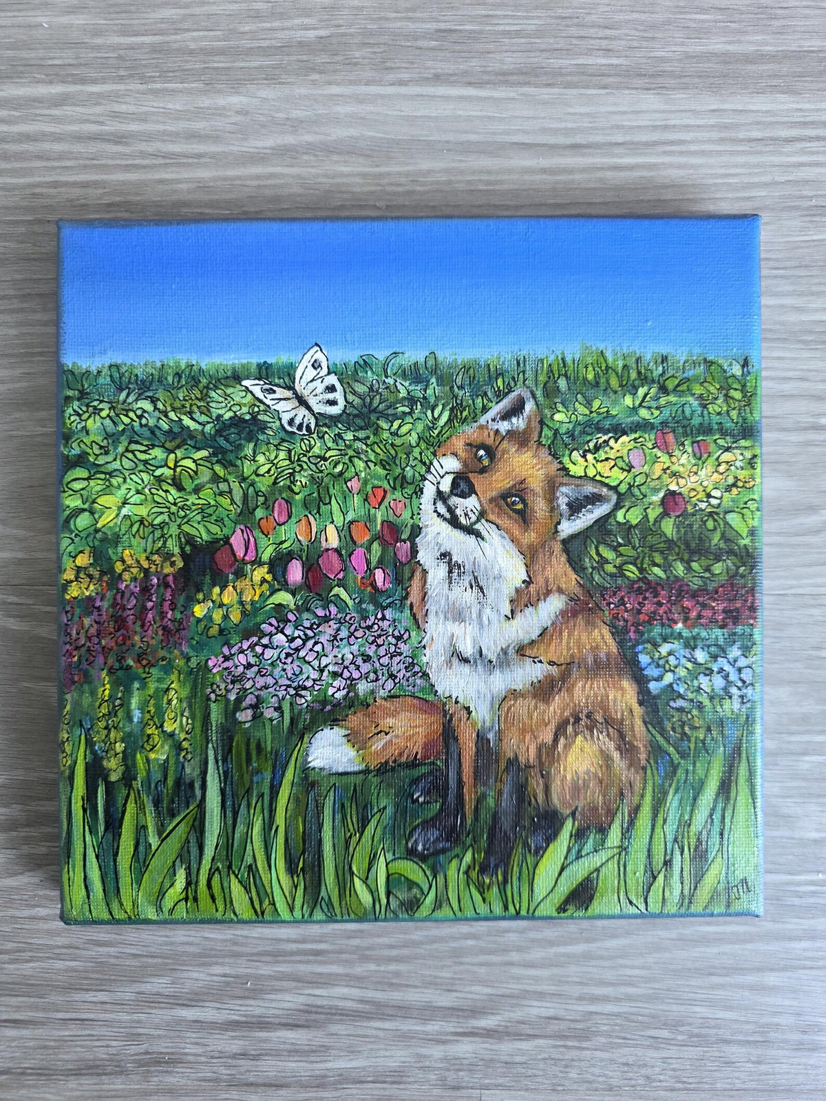 The Curious Fox - hand painted FOX, Acrylic on Canvas