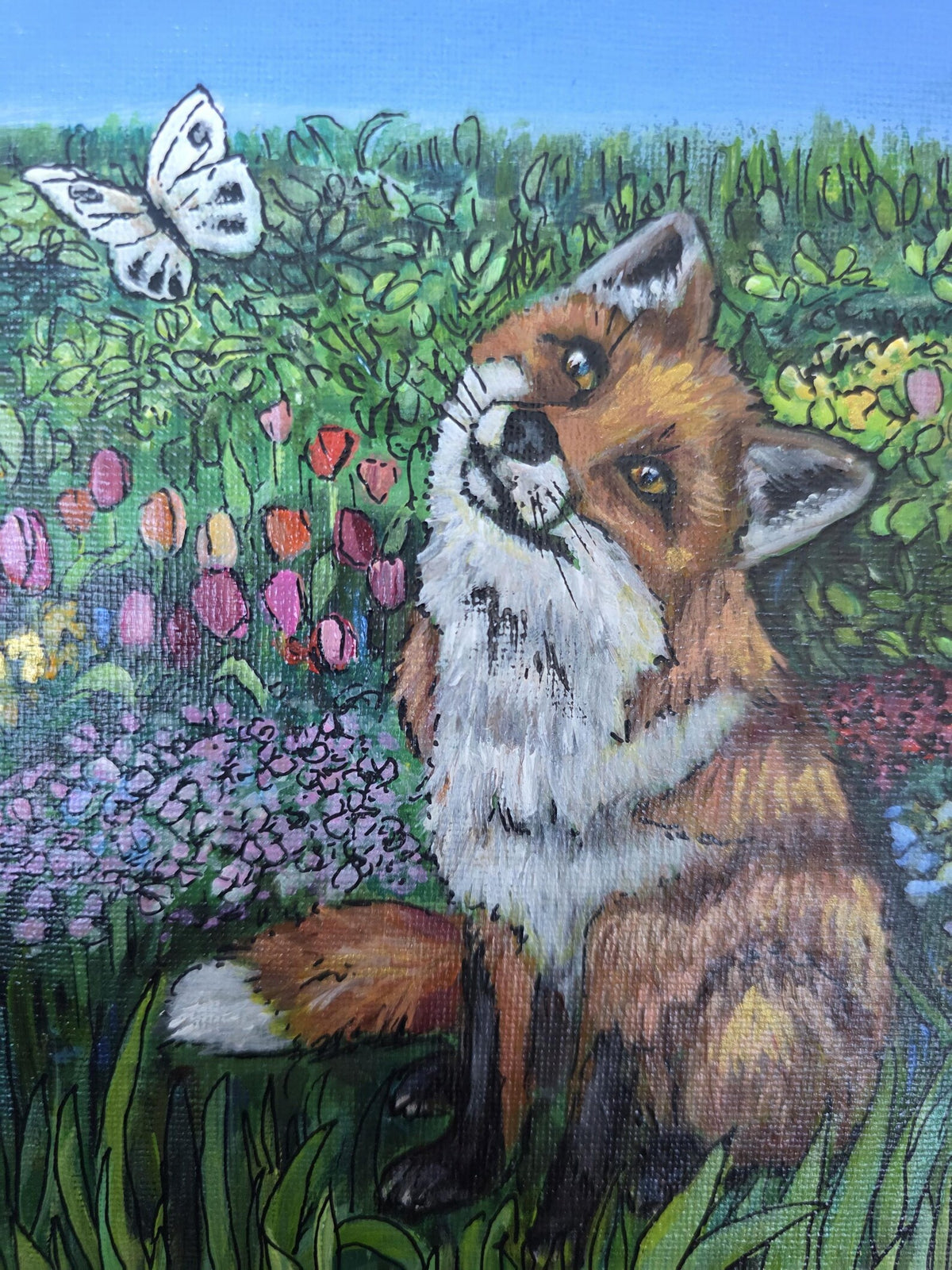 The Curious Fox - hand painted FOX, Acrylic on Canvas