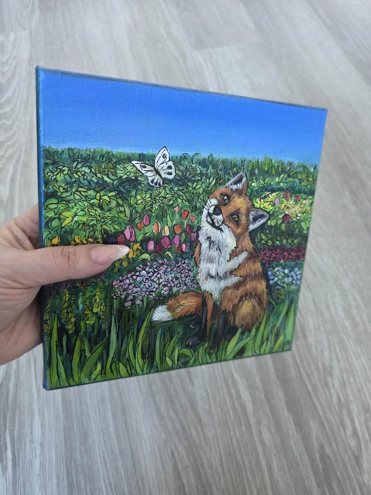 The Curious Fox - hand painted FOX, Acrylic on Canvas