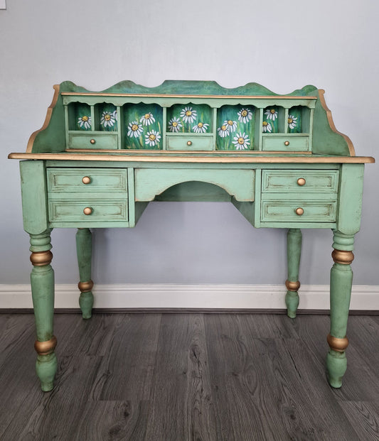 SOLD - Hand‑Painted Daisy Desk | Upcycled Floral Furniture | Cottagecore Desk