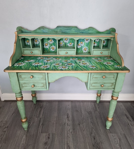 SOLD - Hand‑Painted Daisy Desk | Upcycled Floral Furniture | Cottagecore Desk