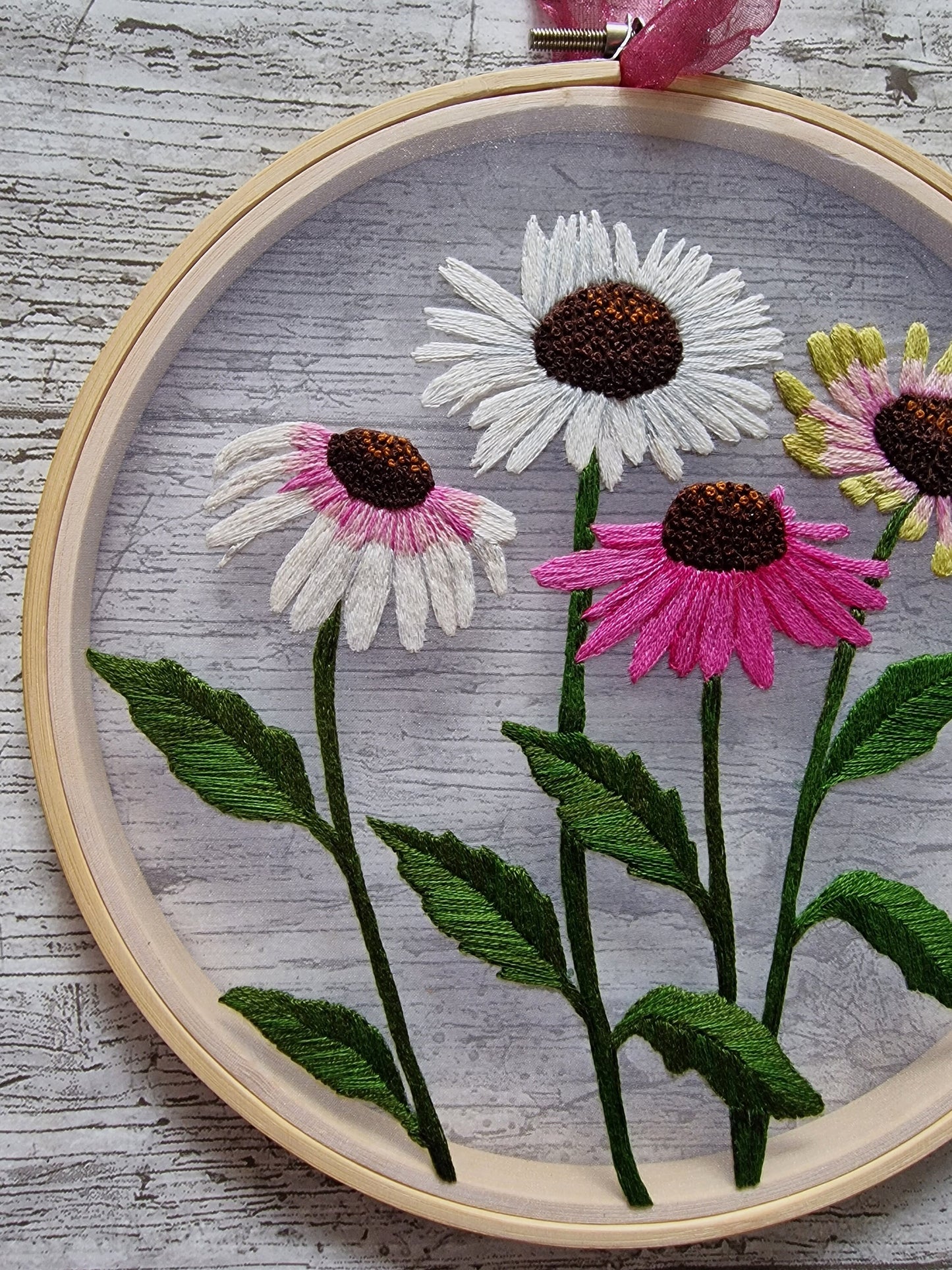 Echinacea Embroidered Art