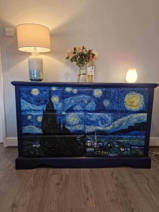 SOLD- Starry Night Sideboard, Handpainted