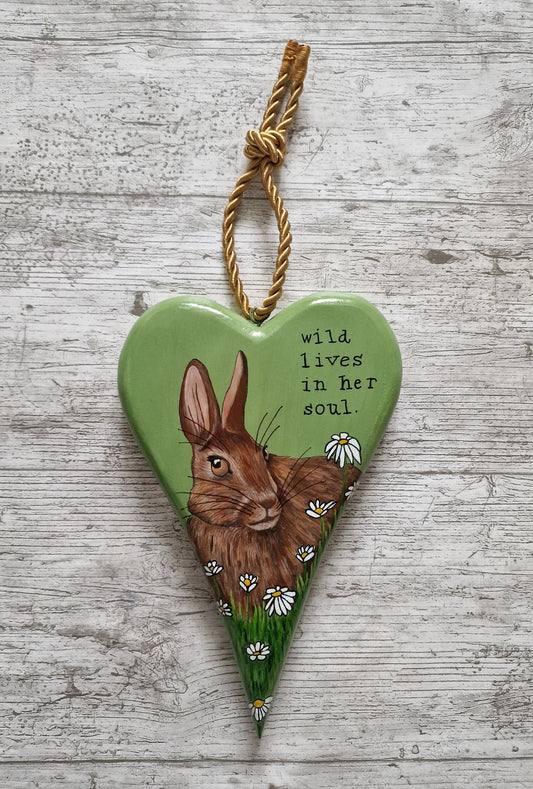 Hare in the Daisies, Wooden Hanging Heart