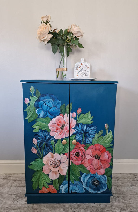 SOLD - Lady Whistledown Cupboard – Hand‑Painted Floral Shelving Unit Inspired by Bridgerton