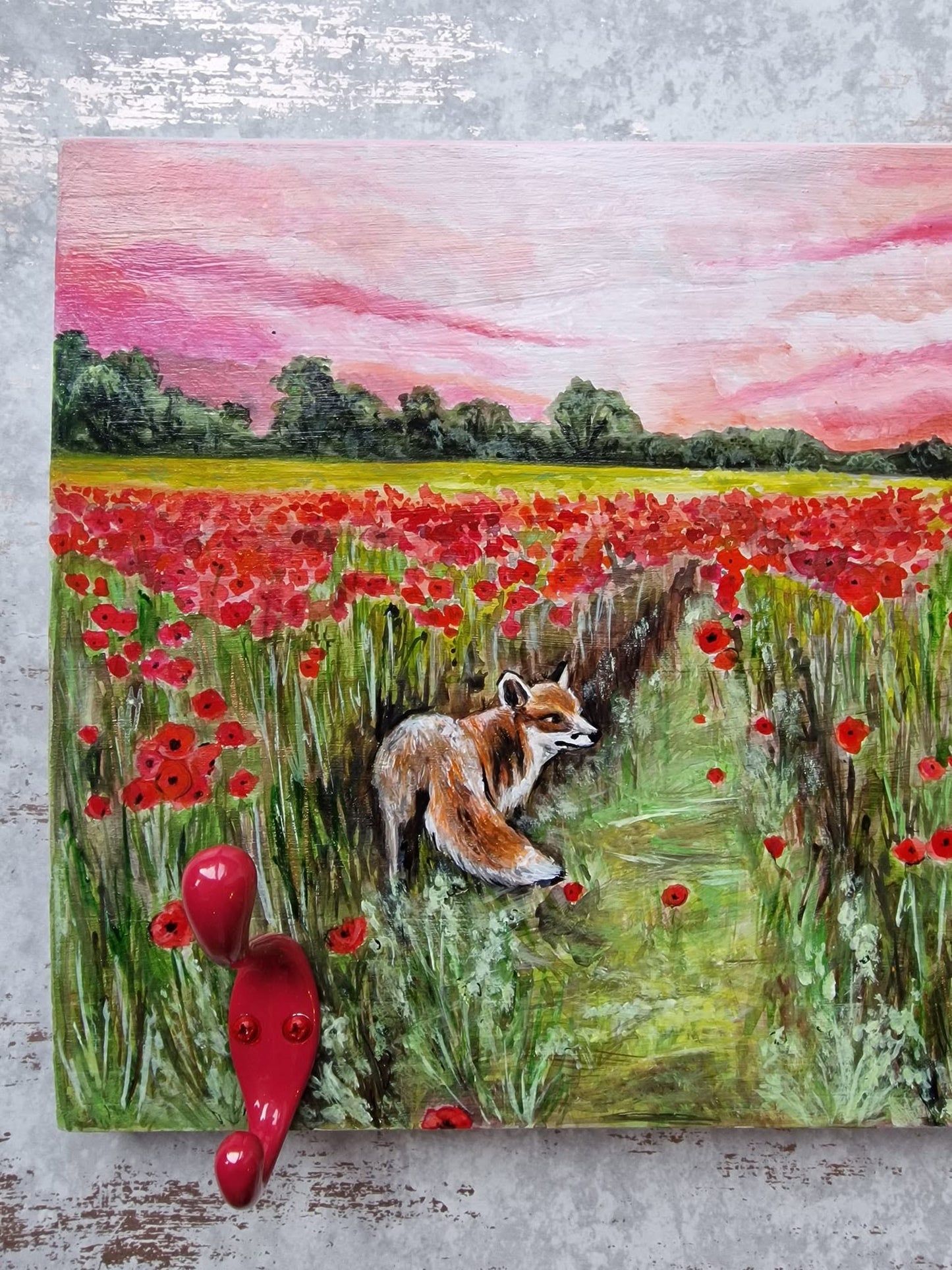 SOLD Fox in the Scarlet Field, Handmade Hookset