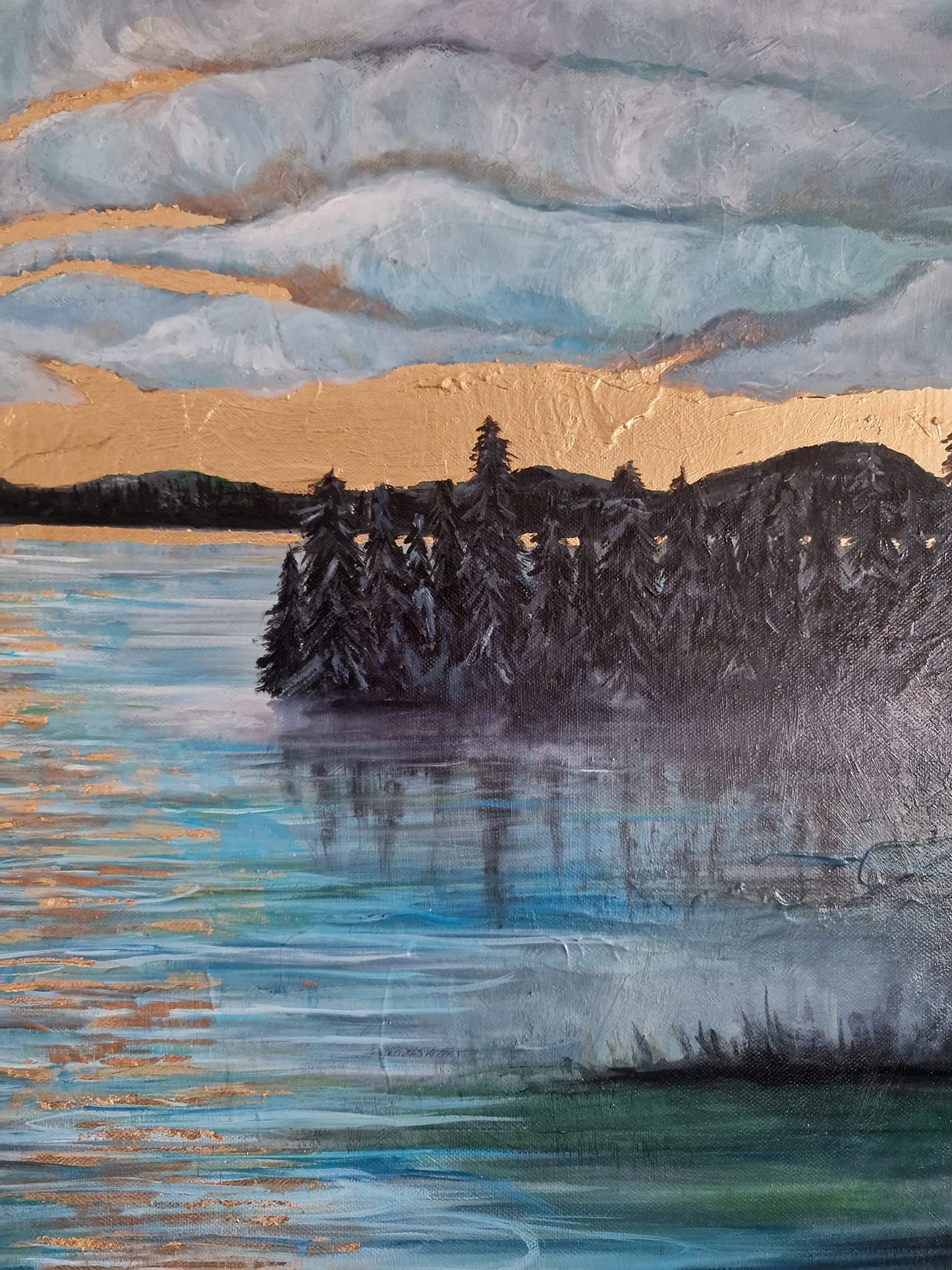 SOLD “New Beginnings” | Textured Heron Oil Painting | 3D Clay Relief & Gold Leaf