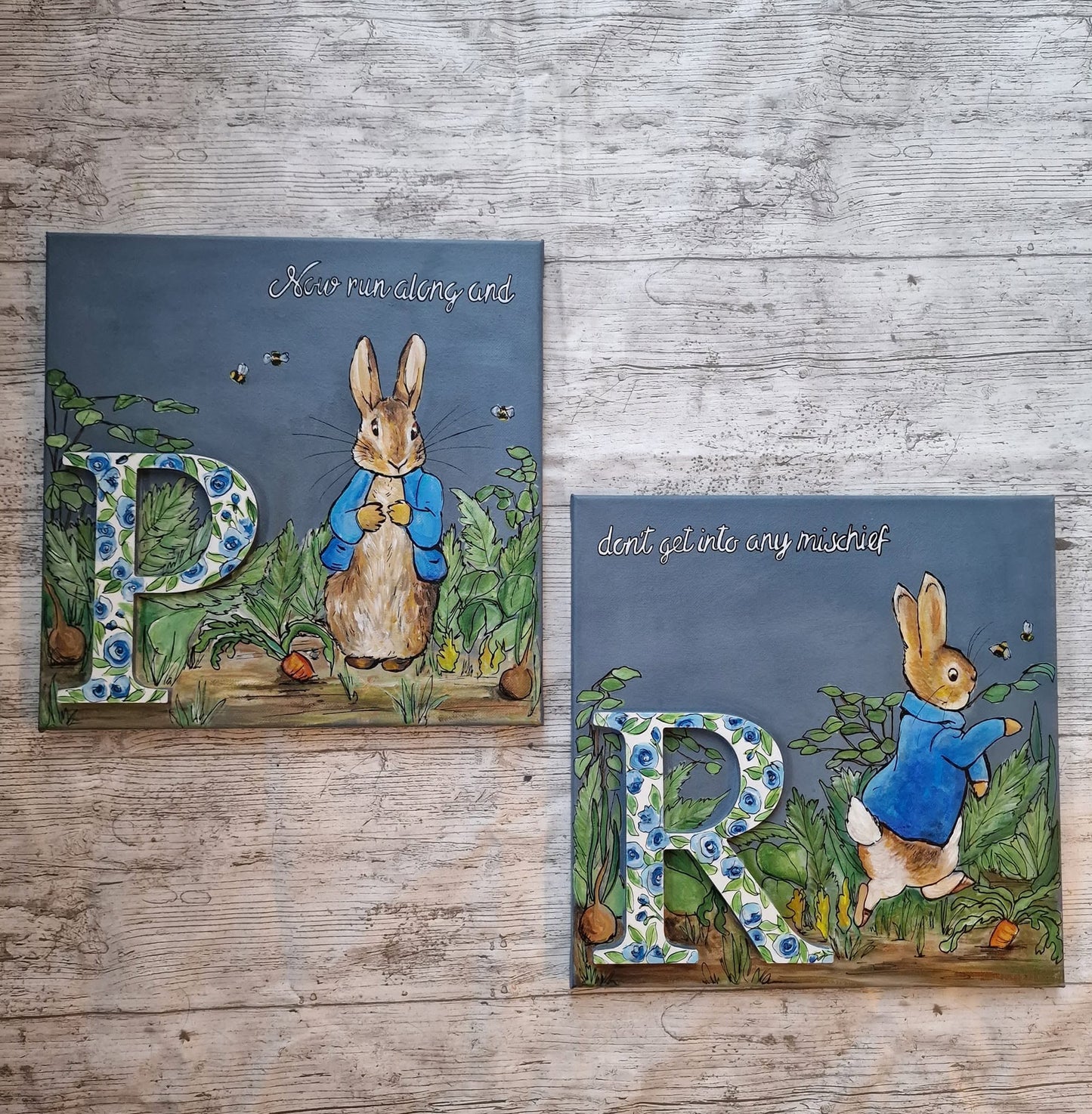 SOLD Peter Rabbit ,Mischief, Set of Two Paintings