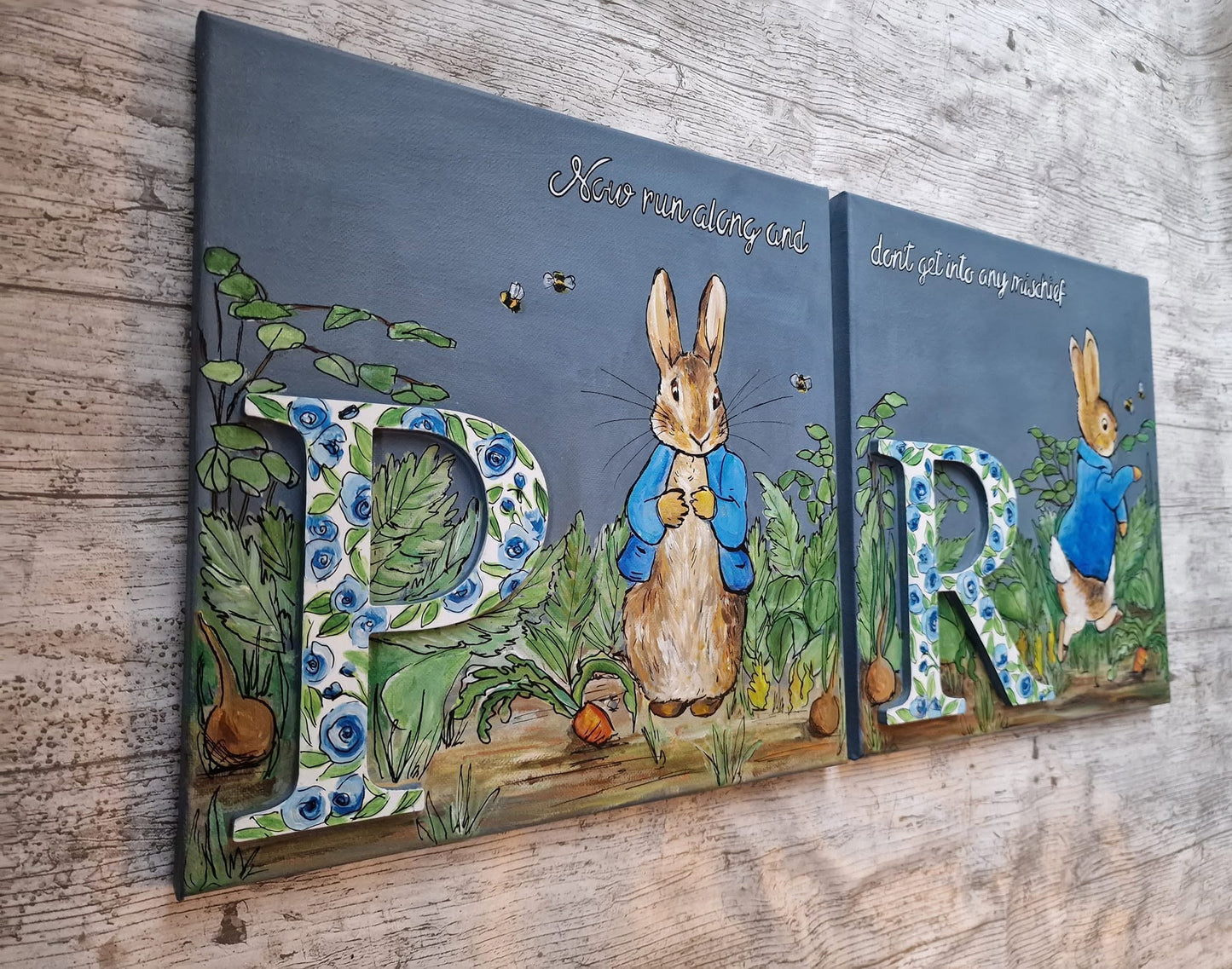 SOLD Peter Rabbit ,Mischief, Set of Two Paintings
