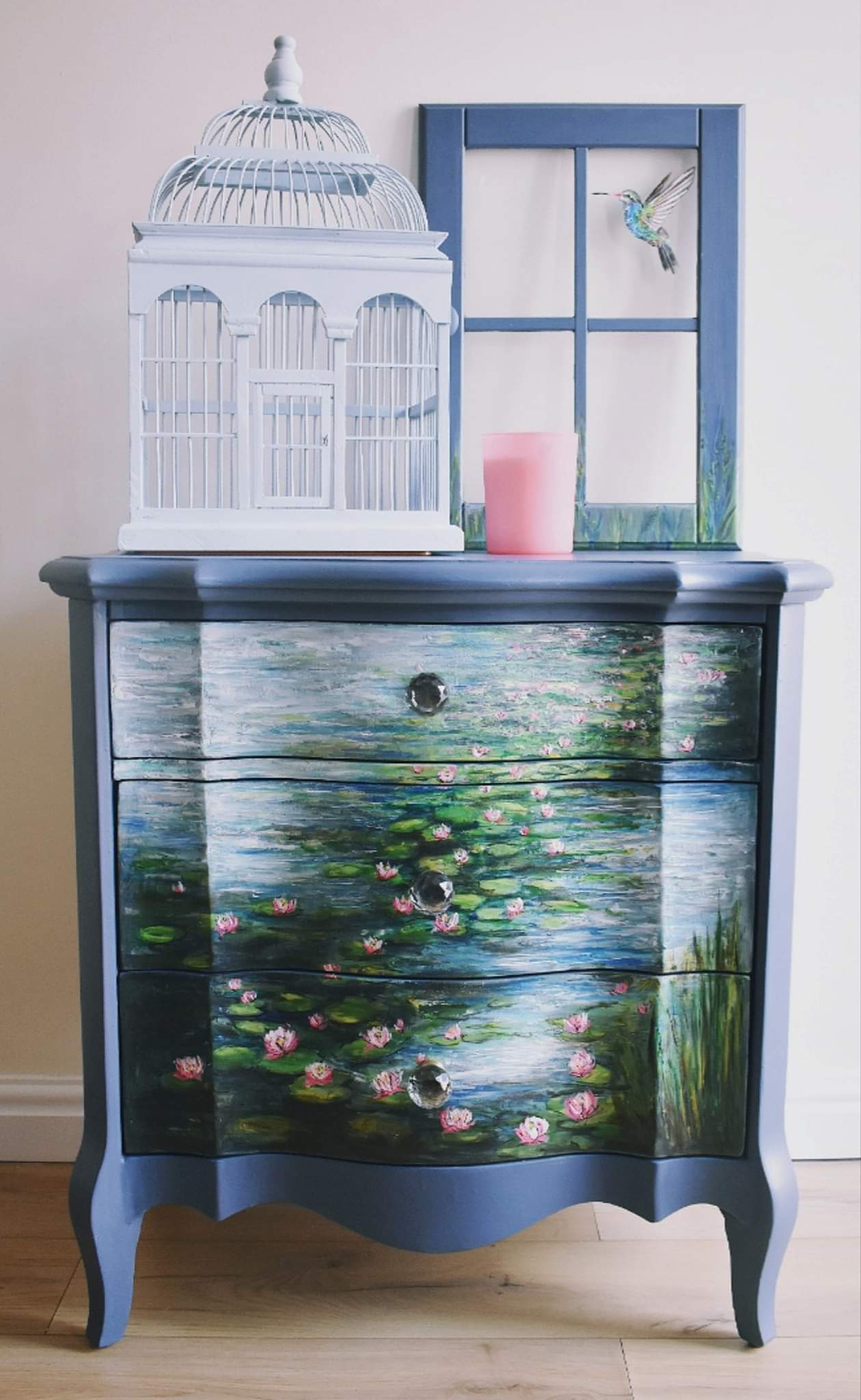 SOLD Waterlilies Bombe Chest - Hand Painted - Original Art