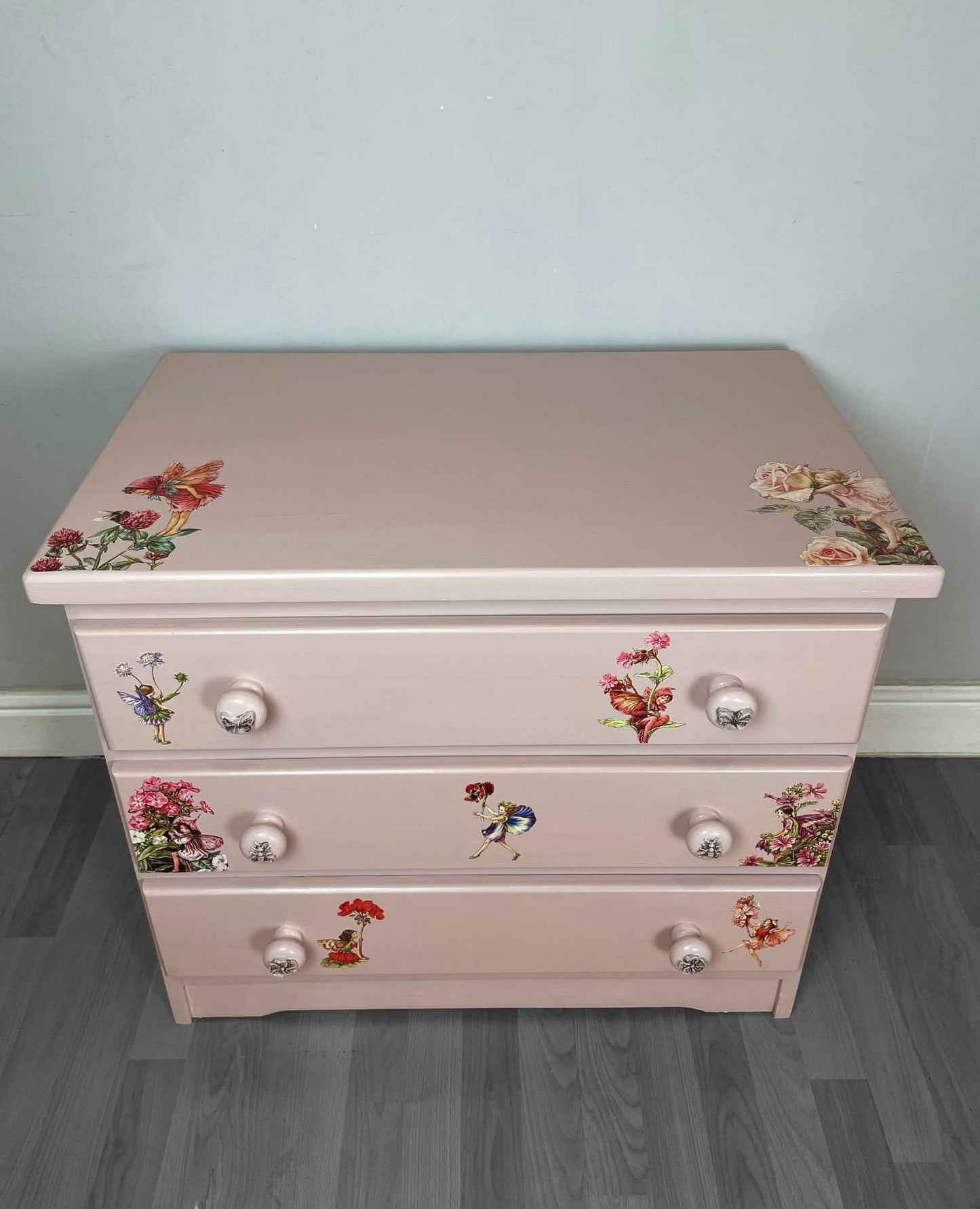 SOLD Flower Fairy Chest of Drawers — A Soft Pink, Storybook Dream