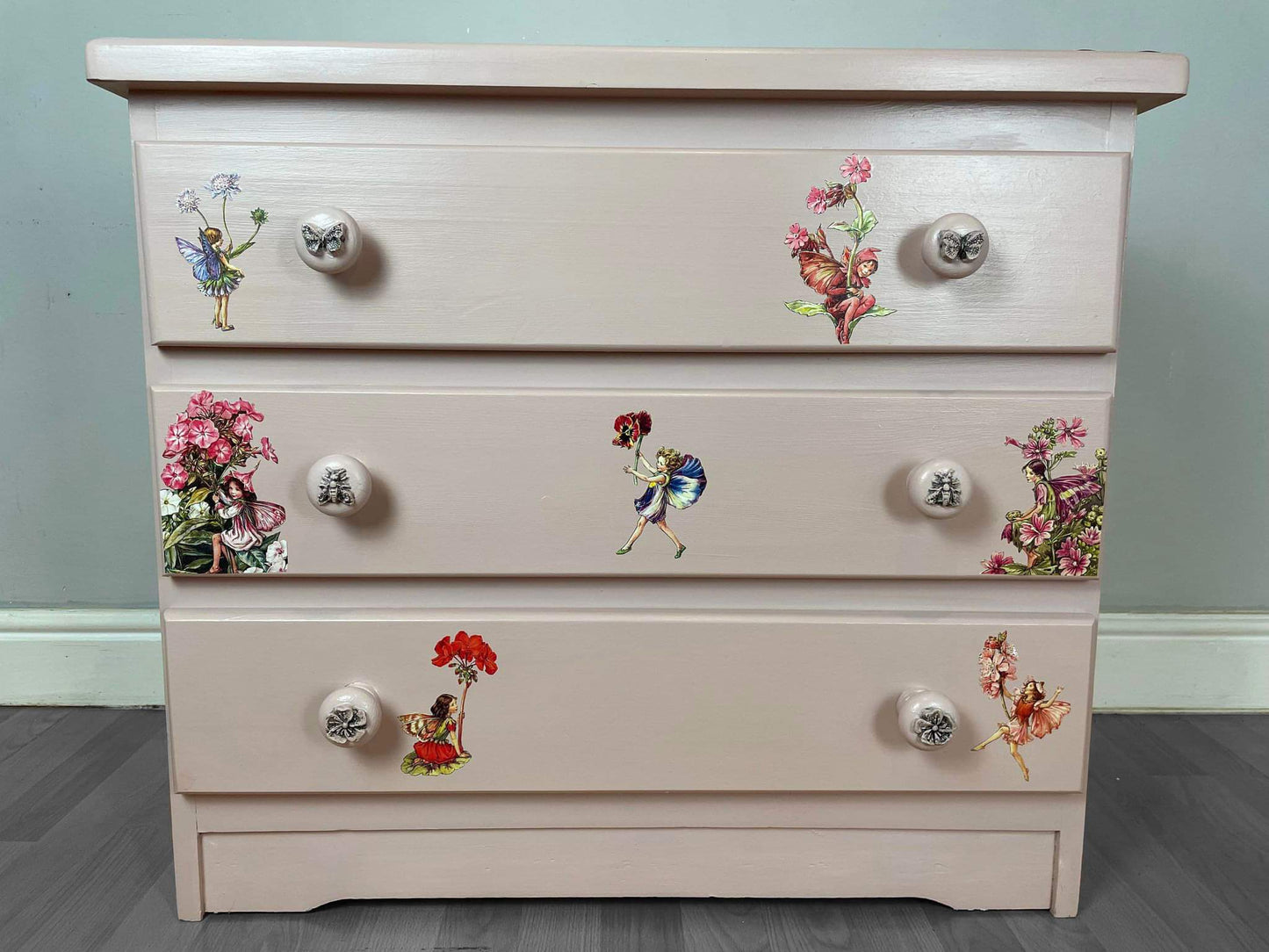 SOLD Flower Fairy Chest of Drawers — A Soft Pink, Storybook Dream