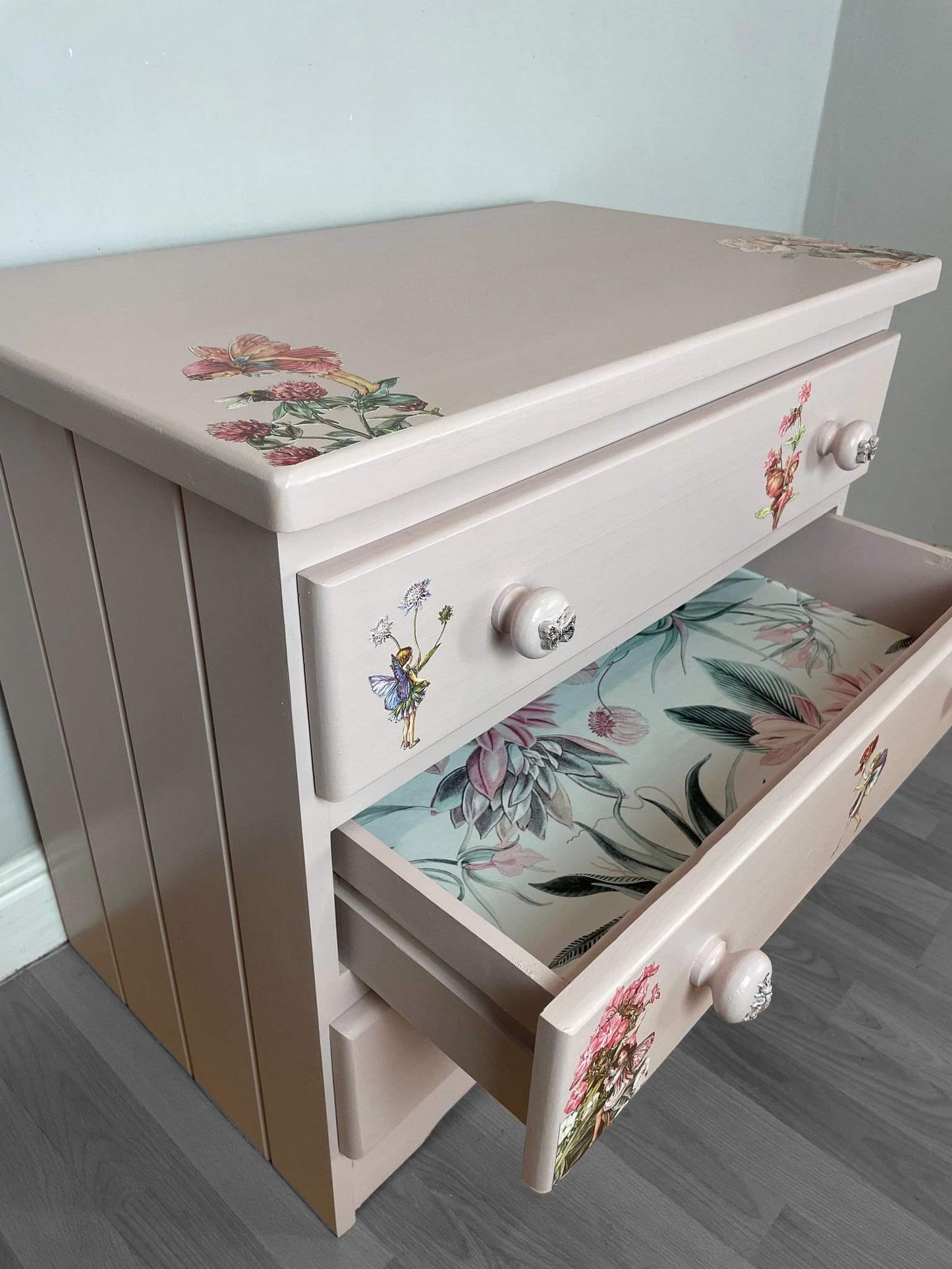 SOLD Flower Fairy Chest of Drawers — A Soft Pink, Storybook Dream
