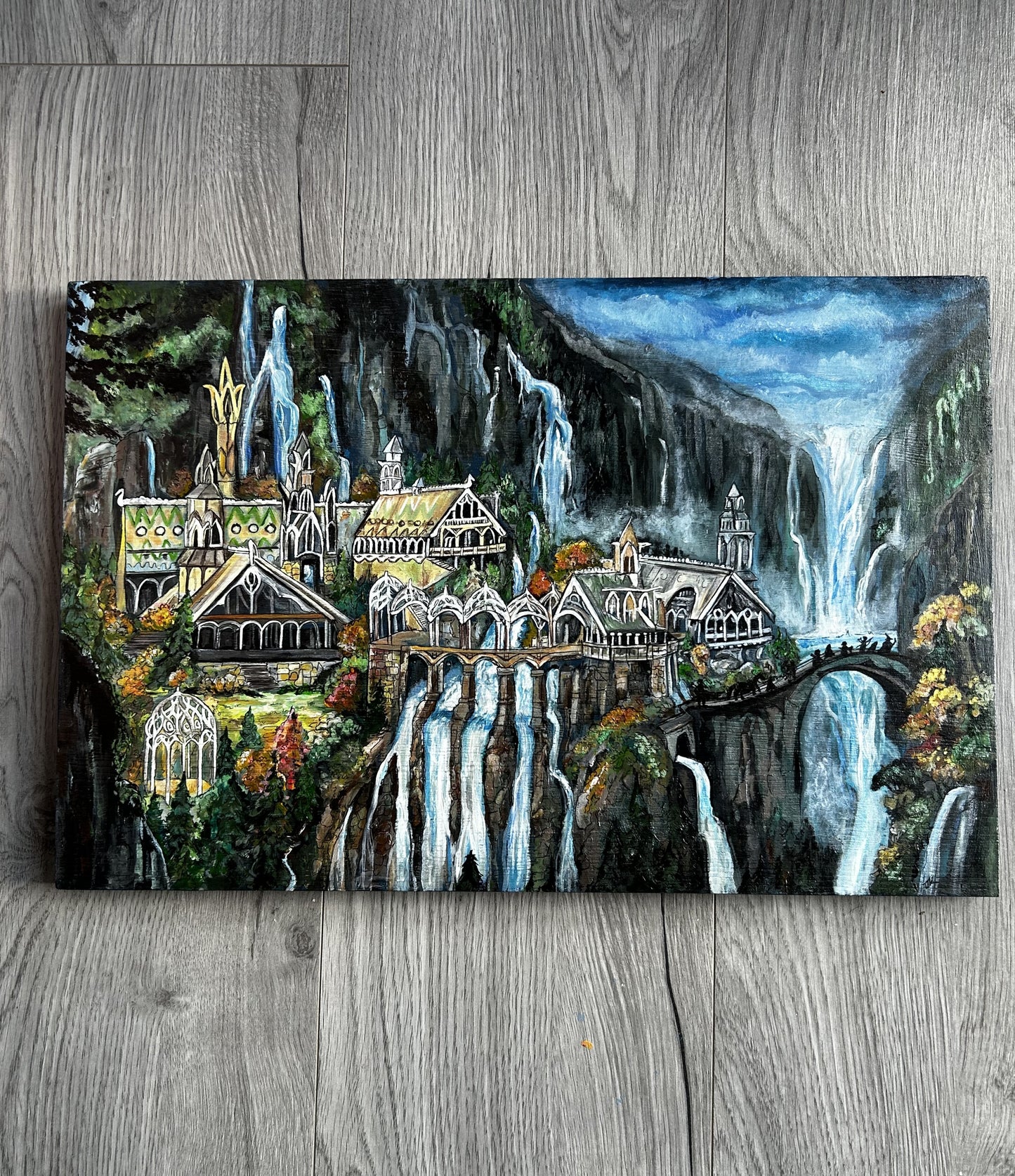 Lord of the Rings - Rivendell, Hand Painted onto Upcycled Wood