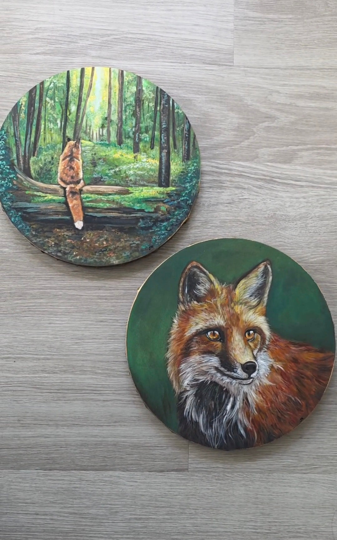 Set of Two Acrylic Fox Paintings: Guardians of the Forest (Canvas)