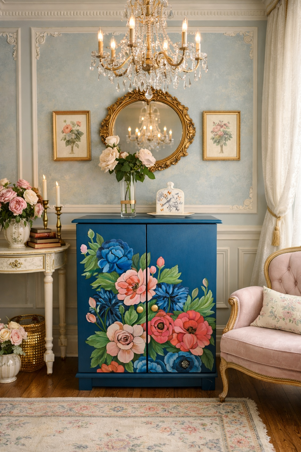 SOLD - Lady Whistledown Cupboard – Hand‑Painted Floral Shelving Unit Inspired by Bridgerton