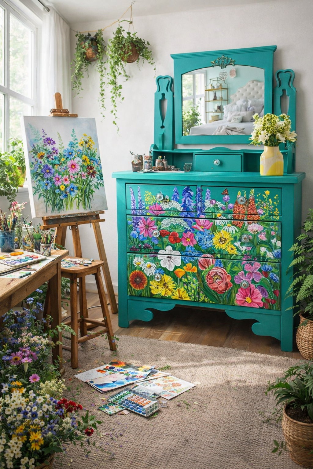 SOLD- Florence Dresser , Hand painted Florals